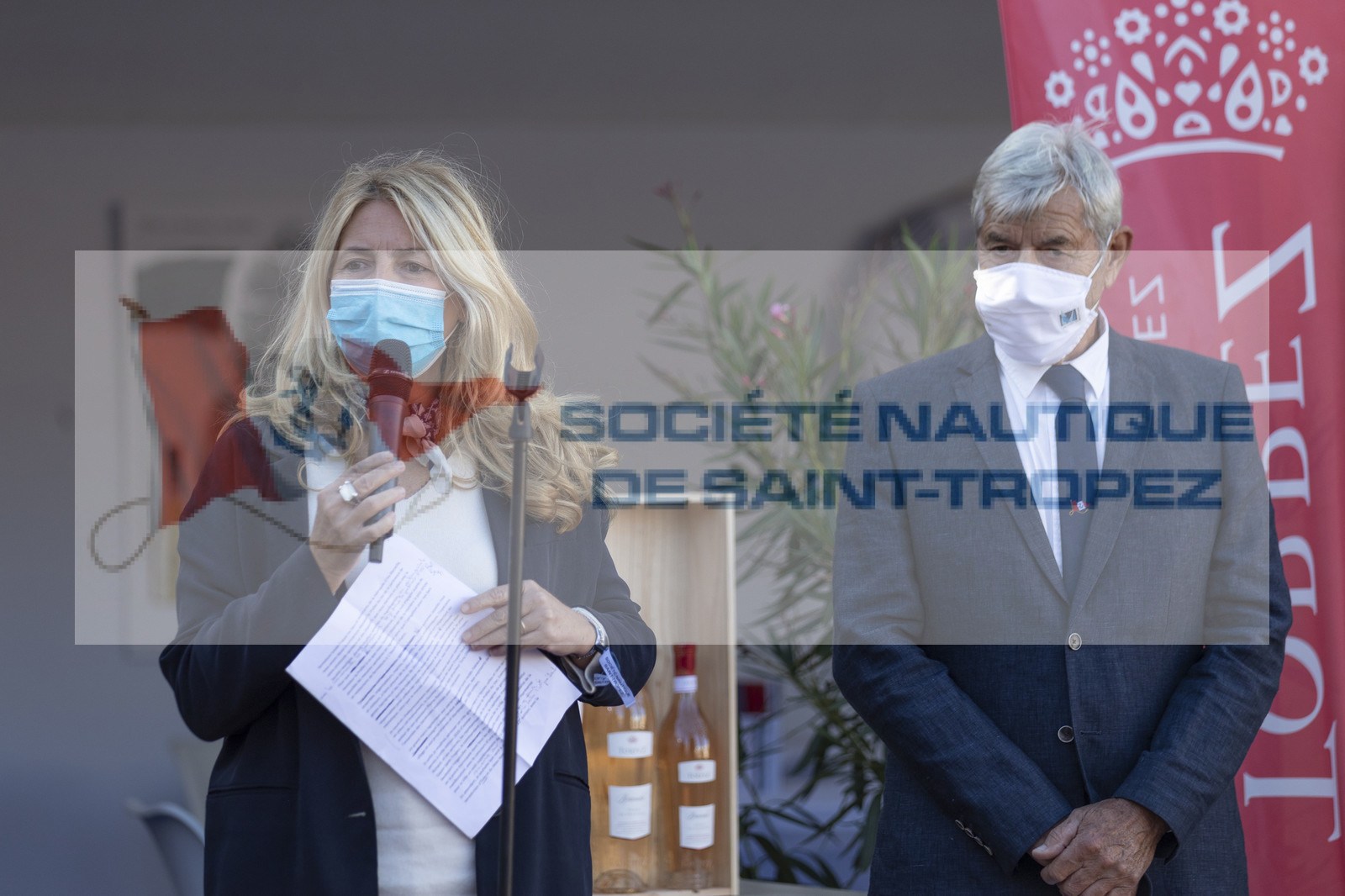 26 09 2020, Saint-Tropez (FRA,83), Les Voiles de Saint-Tropez 2020, Day 1, Village opening, 1ère adjointe Ville de Saint-Tropez, Pierre Roison (PDT SNST)